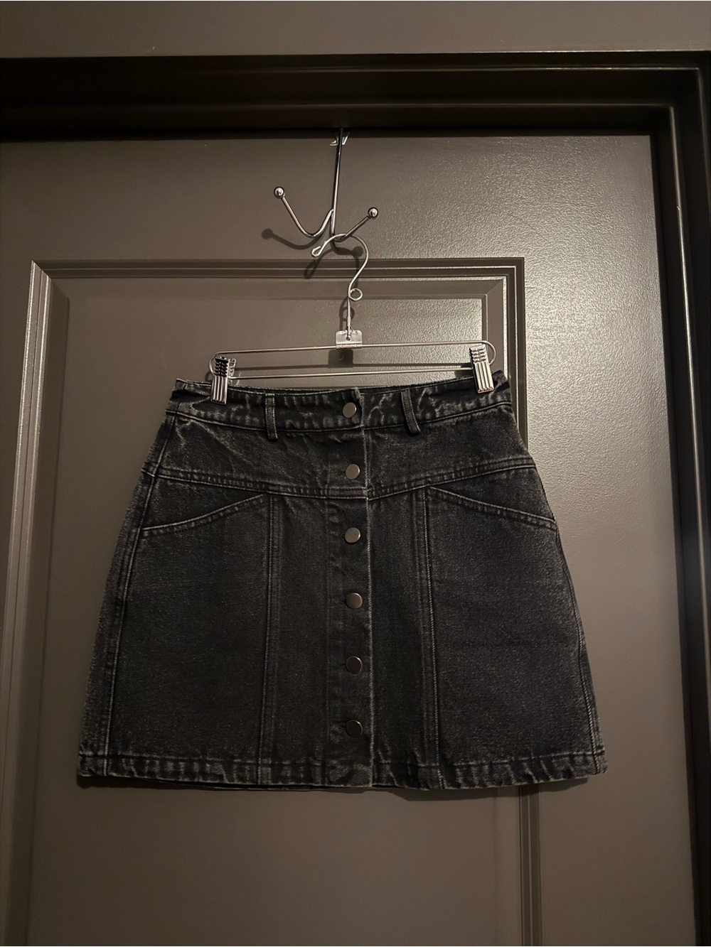 Lulu's Washed Black Button-Front Mini Skirt